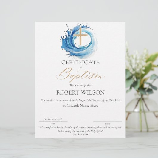Certificaat van Doop, Water doopsel (Staand voorkant)