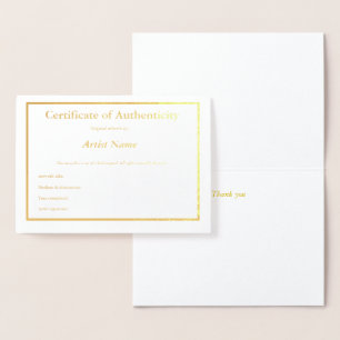Certificaat van echtheid Art Folie Card Kaarten