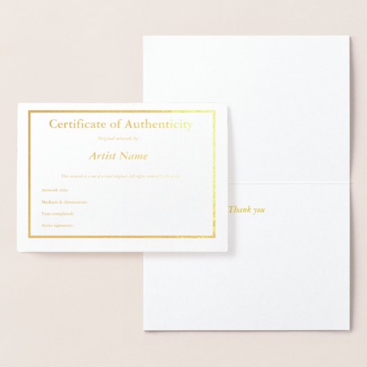 Certificaat van echtheid Art Folie Card Kaarten (Display)