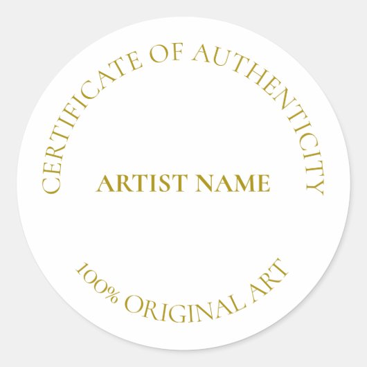 Certificaat van echtheid Art klasse Ronde Sticker (Voorkant)