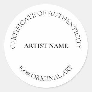 Certificaat van echtheid Art  Ronde Sticker