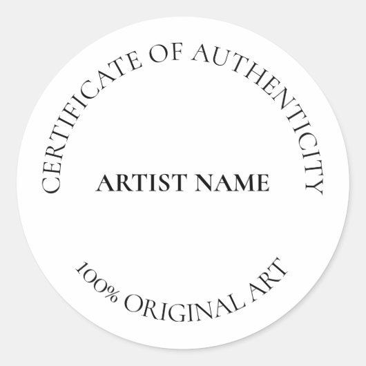 Certificaat van echtheid Art  Ronde Sticker (Voorkant)