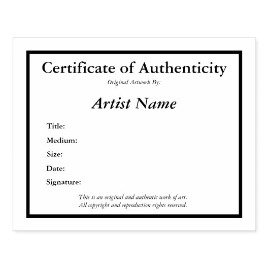Certificaat van echtheid Art Sjabloon Rubberstempel (Afrduk)