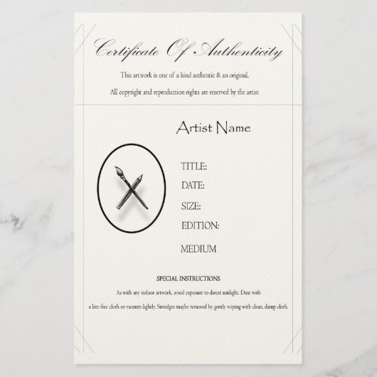 Certificaat van echtheid briefpapier (Voorkant)