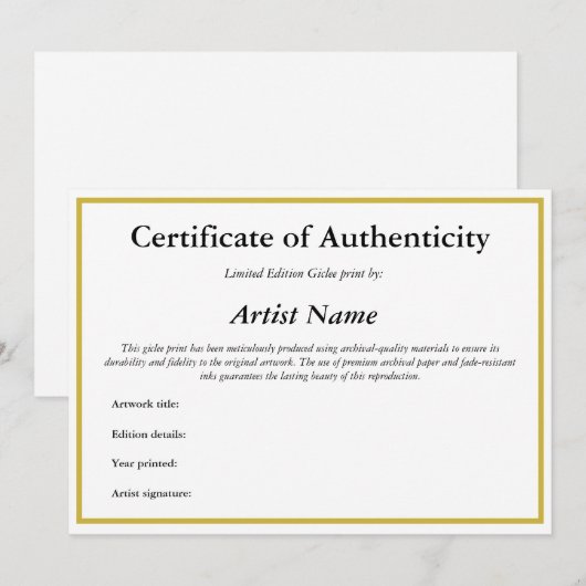 Certificaat van echtheid Giclee Print Feestdagenkaart (Voorkant / Achterkant)
