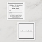 Certificaat van echtheid juwelen Sjabloon (Voorkant / Achterkant)