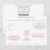 Certificaat van Echtheid Kaart (Voorkant / Achterkant)