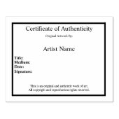Certificaat van Echtheid Kunst Sjabloon Rubber Ste Rubberstempel (Afrduk)