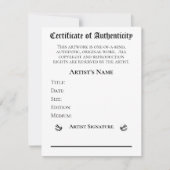 Certificaat van echtheid Kunstenaars Kunstverkoper Kaart (Voorkant)