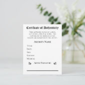Certificaat van echtheid Kunstenaars Kunstverkoper Kaart (Staand voorkant)