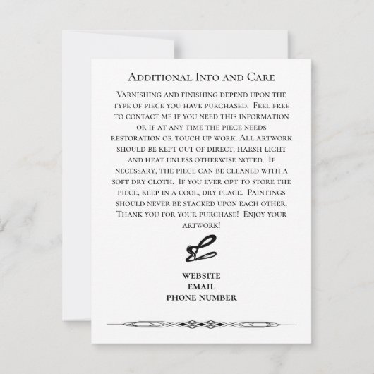 Certificaat van echtheid Kunstenaars Kunstverkoper Kaart (Achterkant)