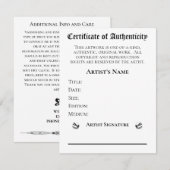 Certificaat van echtheid Kunstenaars Kunstverkoper Kaart (Voorkant / Achterkant)