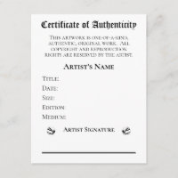 Certificaat van echtheid Kunstenaars Kunstverkoper