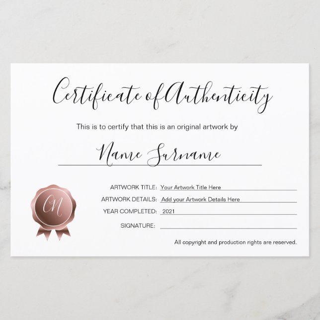 Certificaat van echtheid Kunstwerk door (Voorkant)