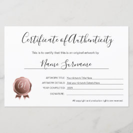Certificaat van echtheid Kunstwerk door