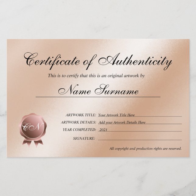 Certificaat van echtheid Kunstwerk door (Voorkant)