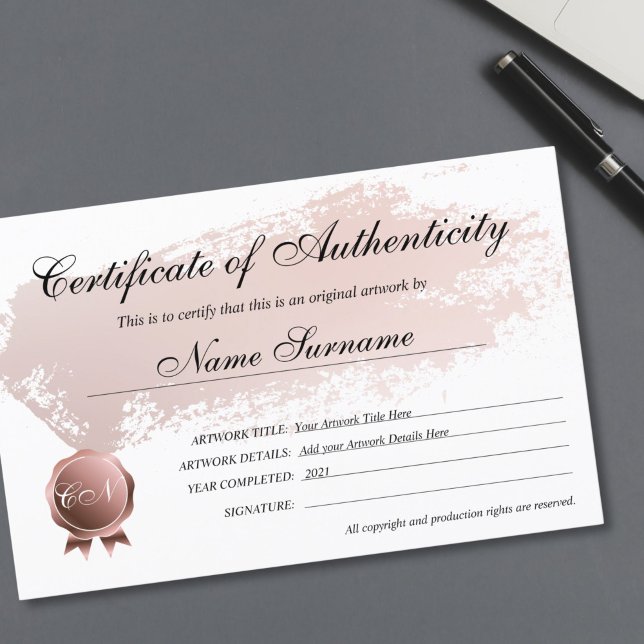 Certificaat van echtheid Kunstwerk door (certificate of authenticity )