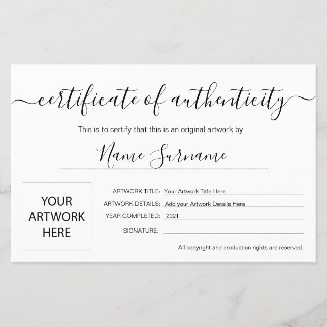 Certificaat van echtheid Kunstwerk door (Voorkant)