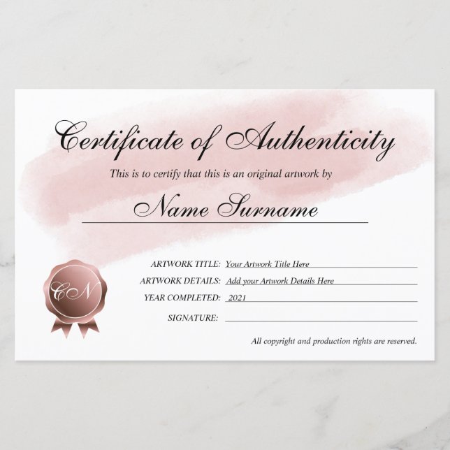 Certificaat van echtheid Kunstwerk door (Voorkant)