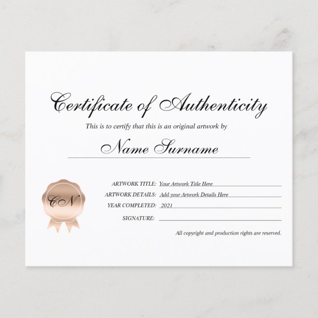 Certificaat van echtheid Kunstwerk door (Voorkant)