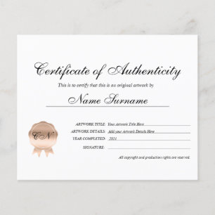 Certificaat van echtheid Kunstwerk door