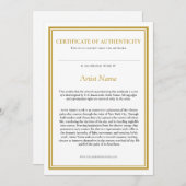 Certificaat van echtheid met Artist Statement Bedankkaart (Voorkant / Achterkant)