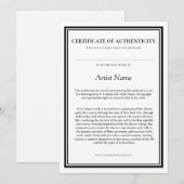 Certificaat van echtheid met Artist Statement Bedankkaart (Voorkant / Achterkant)