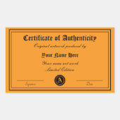Certificaat van echtheid sjabloon kunstwerk rechthoekige sticker (Voorkant)