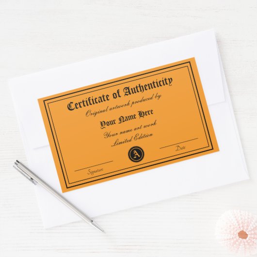 Certificaat van echtheid sjabloon kunstwerk rechthoekige sticker (Envelop)