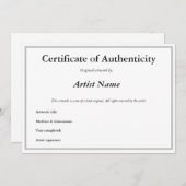 certificaat van echtheid voor artikel A Kaart (Voorkant / Achterkant)