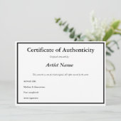 certificaat van echtheid voor kunst bedankkaart (Staand voorkant)
