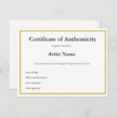  certificaat van echtheid voor kunst briefkaart (Voorkant / Achterkant)