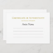 Certificaat van echtheid voor kunst, minimalistisc kaart (Voorkant / Achterkant)
