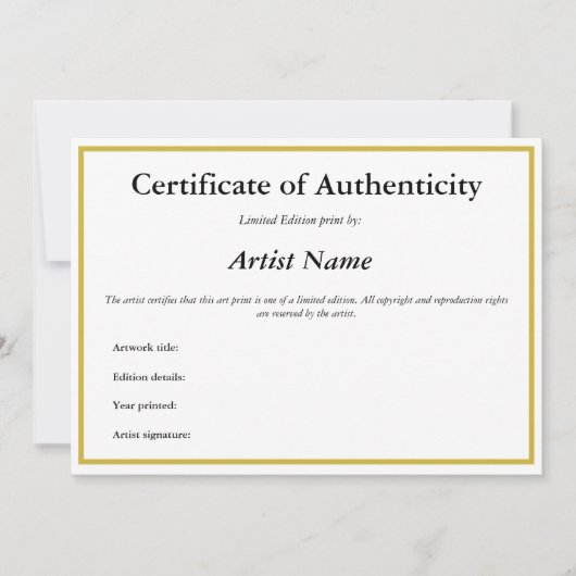 Certificaat van echtheid voor Kunstmatige Prints Feestdagenkaart (Voorkant)