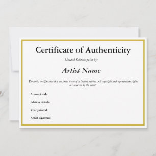 Certificaat van echtheid voor Kunstmatige Prints Feestdagenkaart