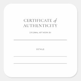 Certificaat van echtheid voor kunstwerken vierkante sticker