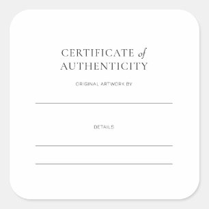Certificaat van echtheid voor kunstwerken vierkante sticker