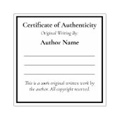 Certificaat van echtheid voor schrijvers rubberstempel (Afrduk)