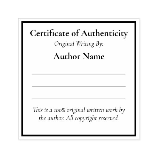 Certificaat van echtheid voor schrijvers rubberstempel (Afrduk)