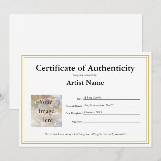 Certificaat van echtheid Vul de Sjabloon in (Voorkant / Achterkant)