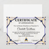 Certificaat van Erkenning voor Werknemers Blauw Go (Voorkant / Achterkant)