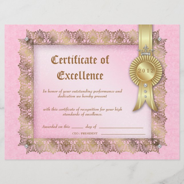 Certificaat van excellentie Diploma Gold Pink Crow (Voorkant)