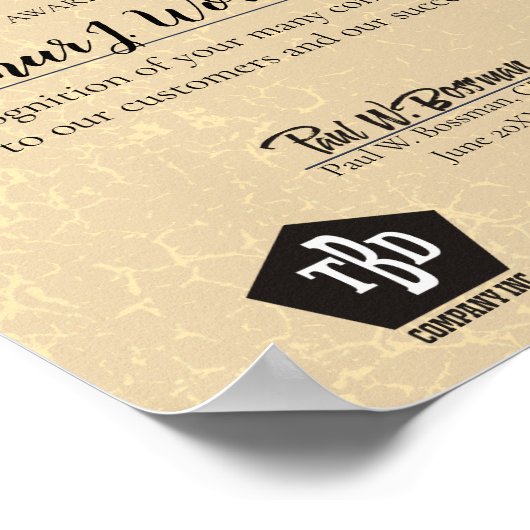 Certificaat van geouderde steengoud ter nagedachte poster (Hoek)