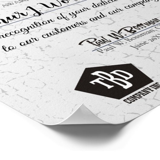 Certificaat van geouderde steengoud ter nagedachte poster (Hoek)