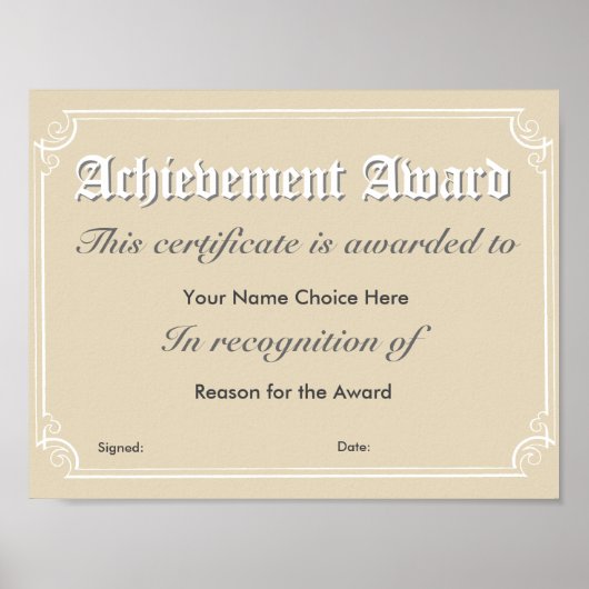 Certificaat van gunning door behalen poster (Voorkant)