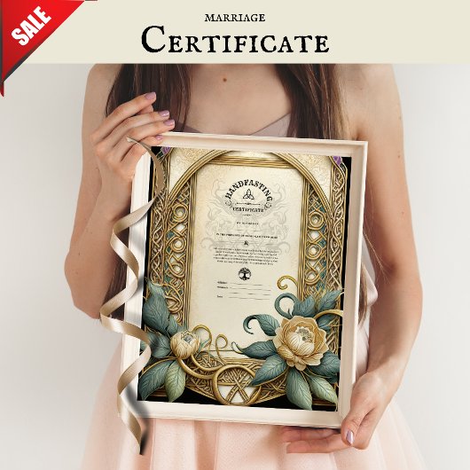 CERTIFICAAT VAN HANDFASTING BLOEMEN CELTISCHE WICC POSTER