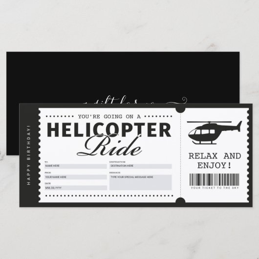 Certificaat van helikopter Ride Ticket Gift Vouche (Voorkant / Achterkant)