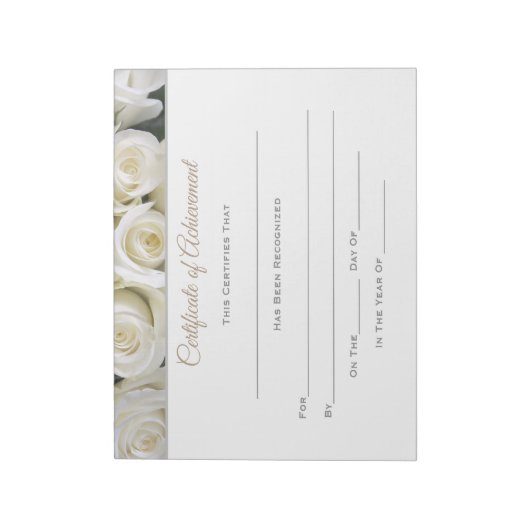 Certificaat van het Roos van de prestatie Notitieblok (Linkerzijde)