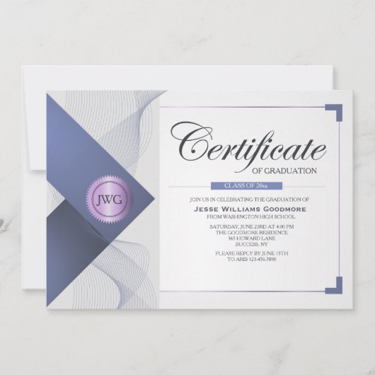 Certificaat van inschrijving in het Afstuderen Kaart (Voorkant)