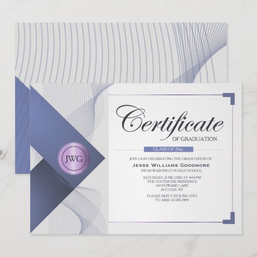 Certificaat van inschrijving in het Afstuderen Kaart (Voorkant / Achterkant)